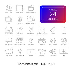 Line icon set. Cinema pack. Vector illustration