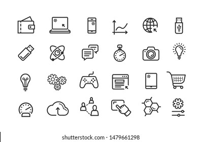 Conjunto de iconos de línea. Logo de esquema negro vectorial de colección para diseño web o sitio de aplicaciones móviles