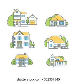 A line icon set of colorful  houses, EPS 10, no transparencies