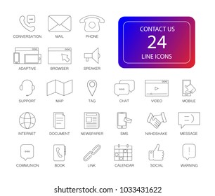 Line icon set. Contact Us pack. Vector illustration