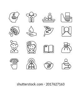 Line icon set, contain spa and massage activity, related spa symbol and element. Editable stroke vector, isolated at white background