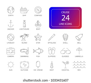 Line icon set. Cruise pack. Vector illustration