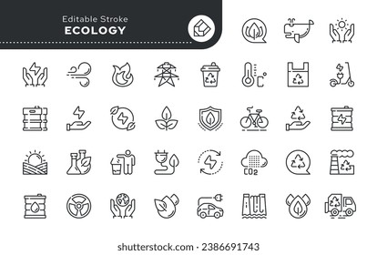 Line icon set. Ecology, the environment and renewable energy. Eco and bio. Vector icon pack.