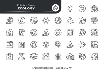 Line icon set. Ecology, the environment and renewable energy. Eco and bio. Vector icon pack.