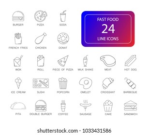 Line icon set. Fast Food pack. Vector illustration