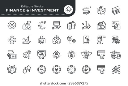 Line icon set. Finance and investment. Money and bank. Vector icon pack.