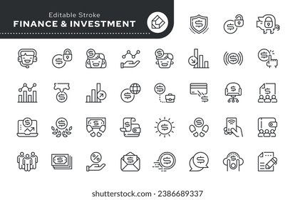 Line icon set. Finance and investment. Money and bank. Vector icon pack.