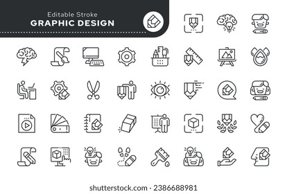 Line icon set. Graphic design. Idea and creativity. Software, design and art tools. Vector icon pack.
