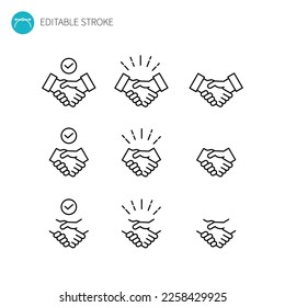 Line icon set of handshake