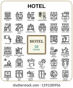 Line icon set of hotel topic use for graphic design, website and printing media.