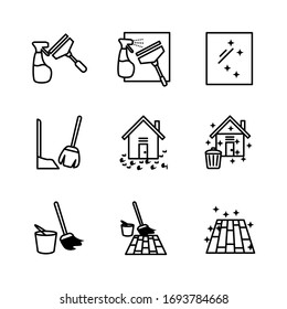 line icon set house cleaning activity