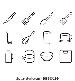 line icon set interior kitchen tools