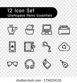 line icon set of items workspace essentials isolated on a transparent background  - Powered by Shutterstock - Get 15% off with code: PIKWIZARD15