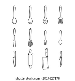 Line icon set of kitchen utensil. Editable stroke. vector encapsulate post script. Isolated at white background