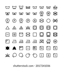 Line icon set of laundry label symbol, care symbol or treatment instruction for washing and bleaching. Editable stroke vector, isolated at white background