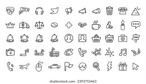 Line Icon Set. Marketing, Justice, Coffee, Ambulance, Crown, Drags, Router, communication and Many More. Editable Stroke Vector Icons