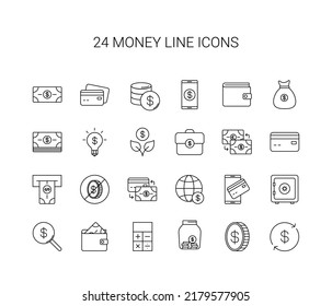 Line icon set. Money pack. Vector Illustration
