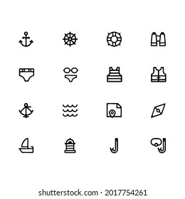 Line icon set of nautical logo. Editable stroke, isolated at white background