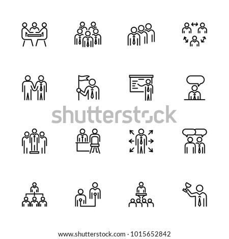 Line icon set of office activity for business people. Editable stroke vector, isolated at white background