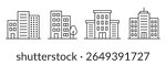 Line icon set of office and real estate business buildings. Vector and transparent png