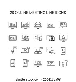 Line icon set. Online meeting, video conference pack. Vector Illustration