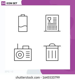 Conjunto de iconos de línea. Paquete de 4 iconos de esquema aislados en fondo blanco para impresión web y móvil.