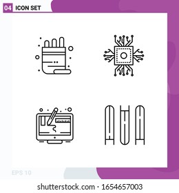 Line Icon Set. Paket mit 4 Outline-Symbolen einzeln auf weißem Hintergrund für Web Print und Mobile.