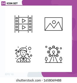 Conjunto de iconos de línea. Paquete de 4 iconos de esquema aislados en fondo blanco para impresión web y móvil.