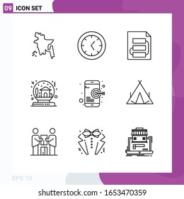 Line Icon set. Pack of 9 Outline Icons isolated on White Background for Web Print and Mobile.