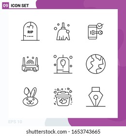 Line Icon set. Pack of 9 Outline Icons isolated on White Background for Web Print and Mobile.