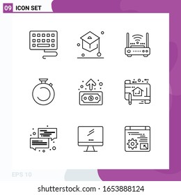 Line Icon set. Pack of 9 Outline Icons isolated on White Background for Web Print and Mobile.