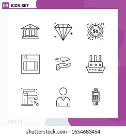 Conjunto de iconos de línea. Paquete de 9 iconos de esquema aislados en fondo blanco para impresión web y móvil.
