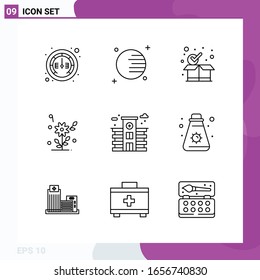 Conjunto de iconos de línea. Paquete de 9 iconos de esquema aislados en fondo blanco para impresión web y móvil.