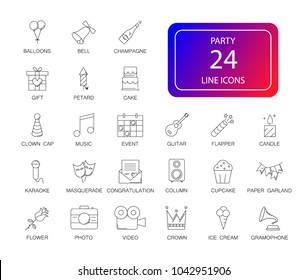 Line icon set. Party pack. Vector Illustration.