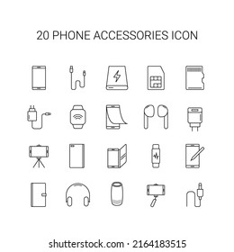 Conjunto de iconos de línea. Paquete de accesorios de teléfono. Ilustración vectorial