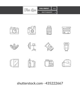 Line Icon Set of Photography objects and tools elements. Photo equipment logo icons. Vector illustration. Logo icons vector illustration