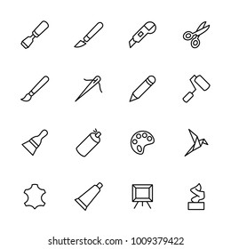 Line icon set of popular art and craft tool. Related to symbol of Crafting industry. Editable stroke and isolated vector at white background