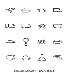 Line icon set of popular transportation vehicle. Editable stroke. Isolated at white. Editable vector