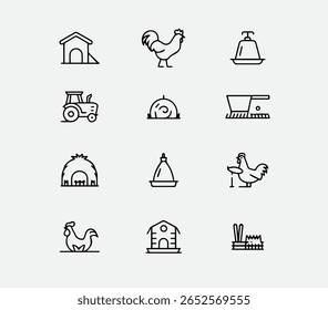 Line icon set of Poultry farming