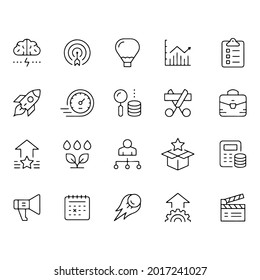 Conjunto de iconos de línea relacionados con el método de inicio de Business Start Up. Vector de trazo editable, aislado en fondo blanco