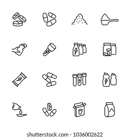 Line Icon Set Related Of Food Supplement, Nutrition, Protein And Vitamin. Editable Stroke Vector, Isolated At White Background.