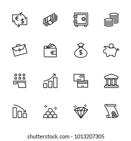 Line icon set related to Investment, Economic, Banking or Finance. Editable stroke, vector isolated at white background