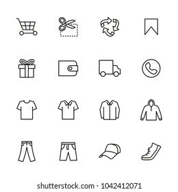 Line icon set related to men casual clothing online shop . Editable stroke vector, isolated at white background