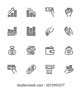 Line icon set related to money and payment. Editable stroke vector. Pixel perfect. Isolated at white background