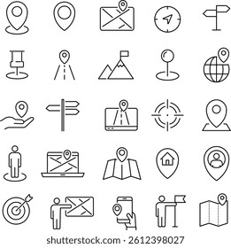 Line icon set related to navigation