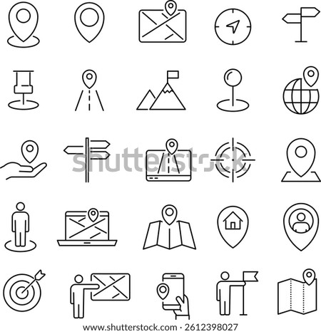 Line icon set related to navigation