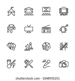 Line icon set related to recreational activity and entertainment. Editable stroke vector isolated at white background