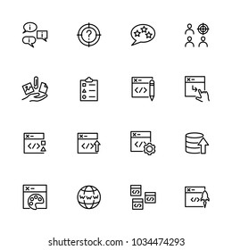 Line icon set related of web developing activity. Editable stroke vector, isolated at white background