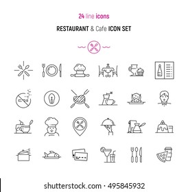 Line Icon Set Of Restaurant, Cafe And Bar Elements. Modern Design Icons For Web And App Design And Development