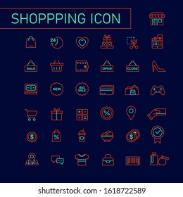 line icon set from retail, shopping, trading and sales stores. icons from shopping activities such as discounts, chart, merchandise, and shopping bags. An icon with two contrasting color style.